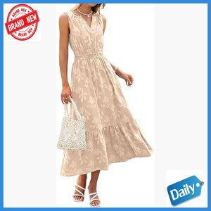 Summer Maxi Dress Boho Floral A-Line V-Neck Sleeveless Empire Waist Sundress